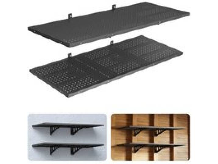 VEVOR Étagère Murale Garage 2 Niveaux Étagère Rangement Murale Garage 122x50,3 cm pour Garages, Buanderies, Ateliers, Cuisine, Acier, Capacité de Charge 127 kg par Niveau, Charge Totale 254 kg, Noir