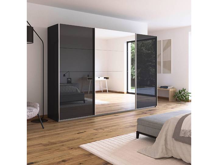 Schwebetürenschrank Glas&Spiegel 315cm Grau/Graumetallic
