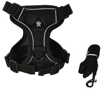 Uplift Essentials Reflective Breathable Step In Pet Harness & Leash Set black s