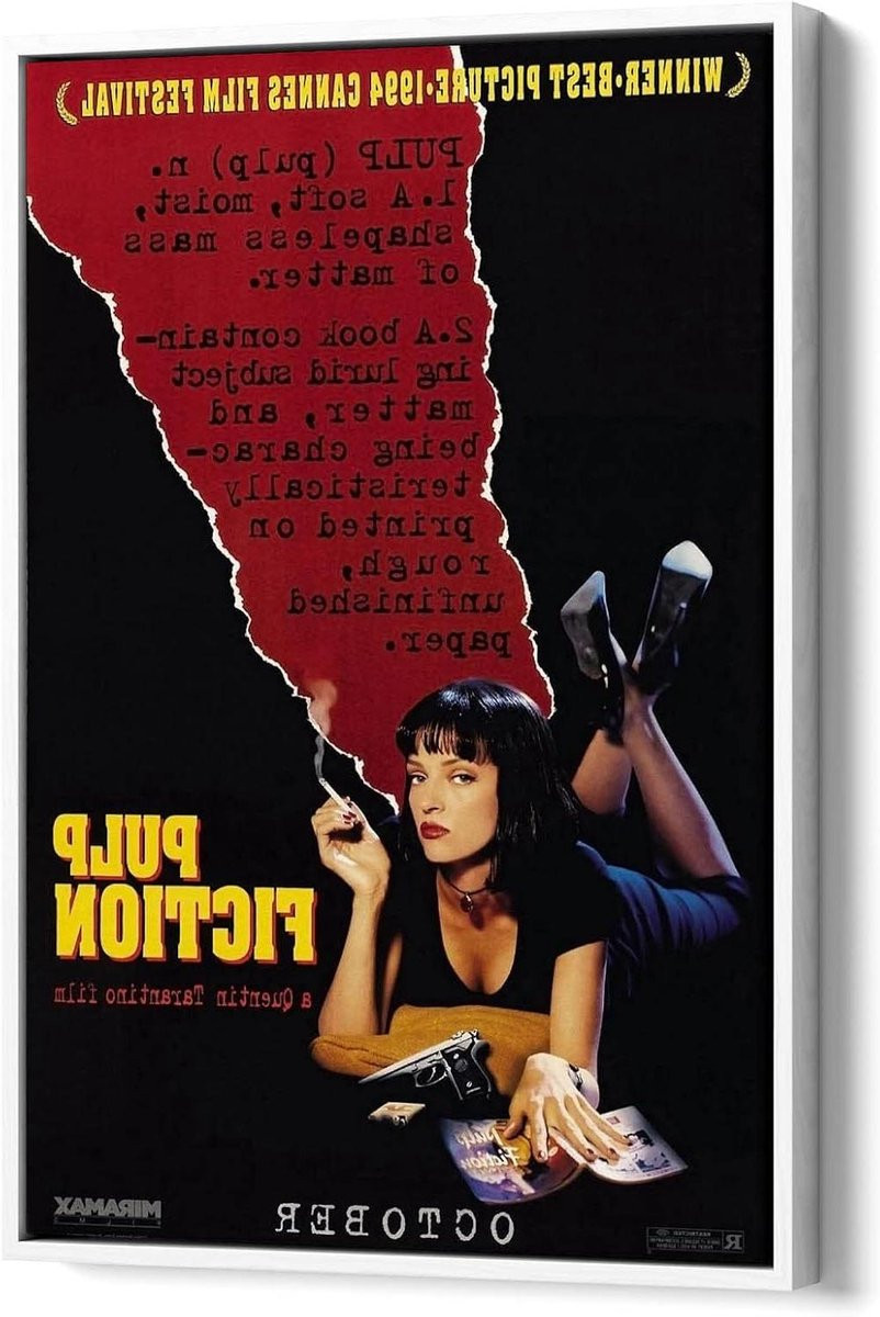 Pulp Fiction Film Poster Canvas Kunst Print Wanddecoratie met Zwevend Frame Effect Breedte: 50 cm, Hoogte: 76 cm
