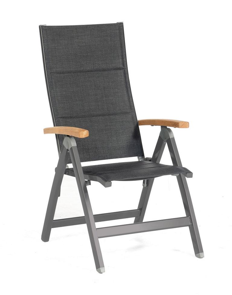 MUESING Klappsessel Sierra Alu-Gestell anthrazit Polstertextilgewebe schwarz, Teakholzar 16906010