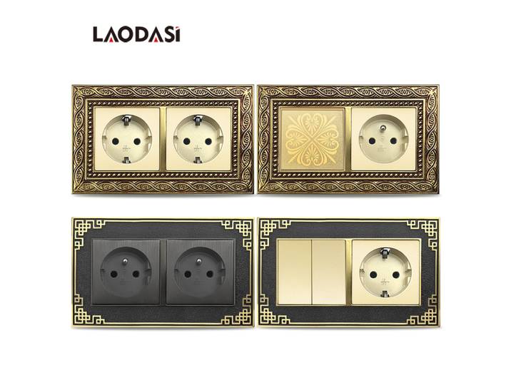 Laodasi Vintage Double ue français prise de courant électrique panneau en laiton prise murale prise ue avec 1 Gang/2 Gang interrupteur 146mm * 86mm