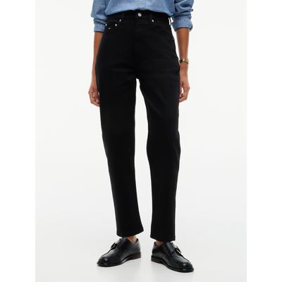 Mom-Jeans TOMMY JEANS "90'S MOM HIGH TAPERED DI4187", Damen, Gr. 29, Länge 28, schwarz (denim schwarz), Denim/Jeans, Obermaterial: 99% Baumwolle, 1% Elasthan, clean, mom fit lang, Jeans, aus Stretch-Baumwolle