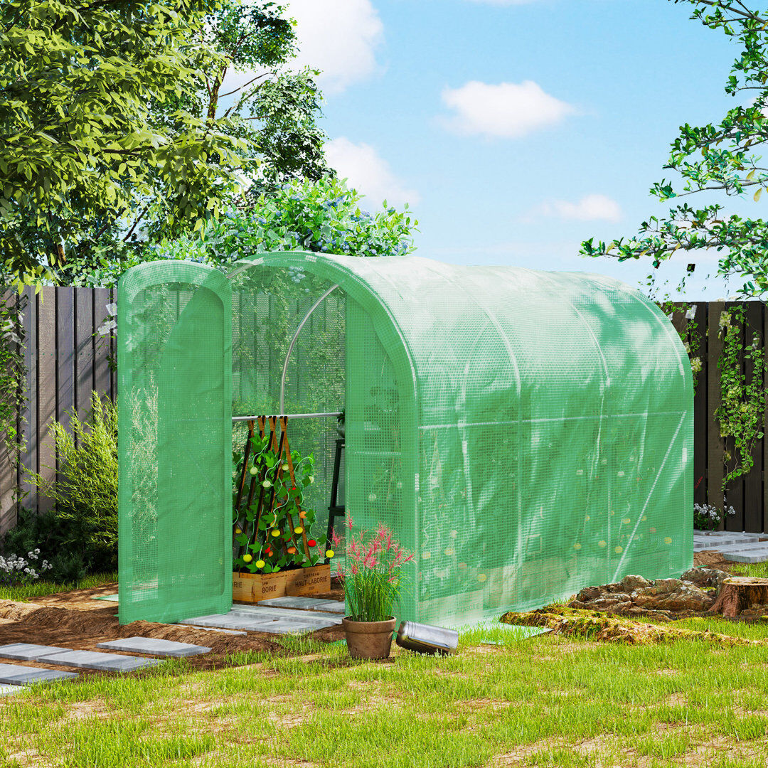 Dakota Fields Outsunny 3 x 2 x 2m Polytunnel Greenhouse Hinged Door PE Cover Green 195cm H X 295cm W X 195cm D