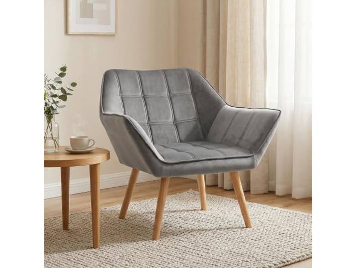 HOMCOM Sessel Wohnzimmer Ohrensessel Loungesessel Relaxsessel mit Gummiholzbeine, Lesesessel mit Samtoptik, Polstersessel für Schlafzimmer, skandinavisch, Grau