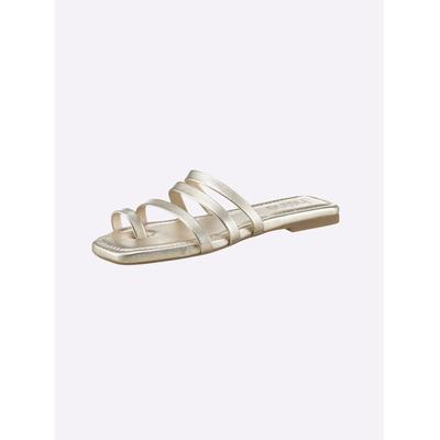 Pantolette HEINE, Damen, Gr. 38, gold (hellgoldfarben), Leder, Schuhe Pantolette