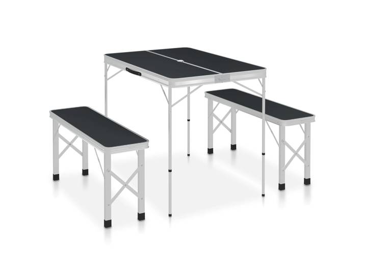 vidaXL Klappbarer Campingtisch mit 2 Sitzbänken Aluminium Grau