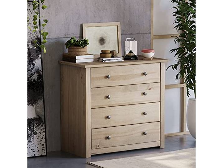 Vida Designs Panama Kommode mit 4 Schubladen, Massive Kiefer, gewachste Oberfläche, Holz, natürlich