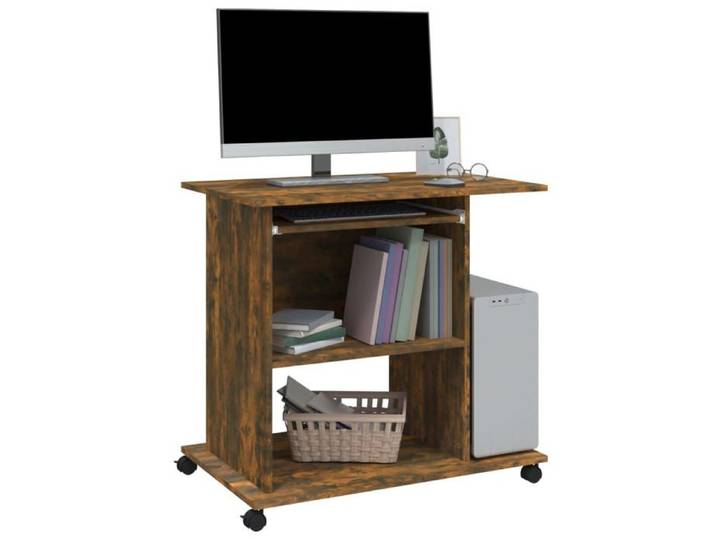 Brun MEUBLE INFORMATIQUE (1 Personne）- Capacité 60 kg - Bureau secrétaire rectangulaire Chêne fumé 80x50x75cm - Bois d'ingénierie 62