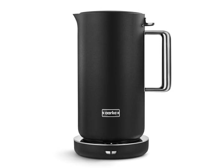 Aarke Edelstahl-Wasserkocher Mattschwarz – 1,2 L Elektrischer Wasserkocher, mehrere Temperatureinstellungen, 360°-Drehbasis, leises Kochen, tropffreier Ausguss