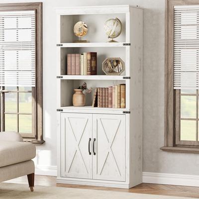 Garvee "68.7"" Farmhouse 5-Tier Bookcase w/ Cabinet & Doors"