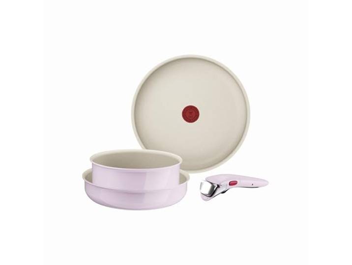 Tefal - Ingenio Serenity Kochgeschirr-Set Pink, 4-teilig Pfannen- und Topfset mit patentiertem abnehmbarem Griff - Platzsparend - Antihaftbeschichtung für tägliches Kochen