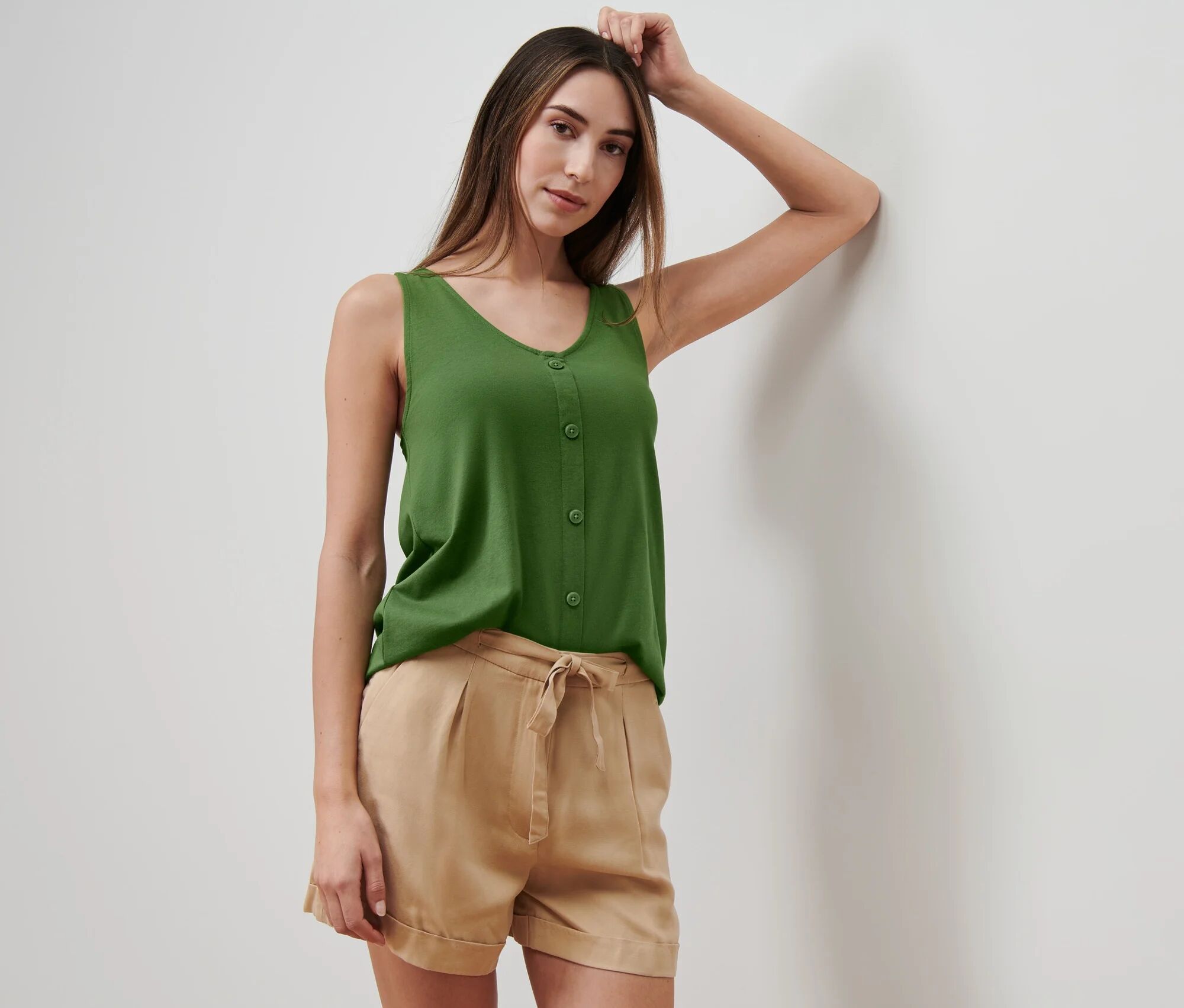 Tchibo - Top mit Knopfleiste - Damen - Gr. M - grün