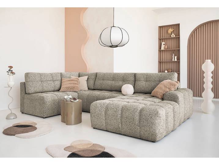 Wohnlandschaft offen Beige/Beige Strukturstoff Purna 333 x 94 x 187cm Ecke davorstehend links Modern