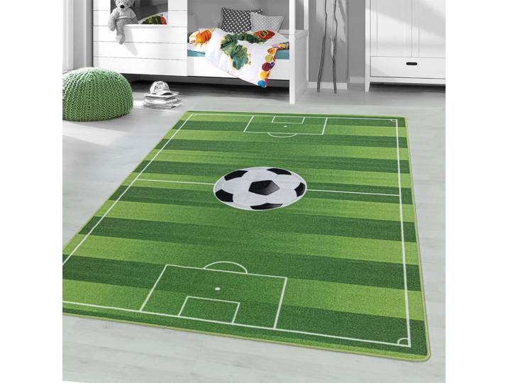 Kinderteppich AYYILDIZ TEPPICHE PLAY 2911 , grün, B:100cm H:6mm L:150cm, Polyamid, Teppiche, Kinderteppich, robuster Kurzflor, Spielteppich, Fußball, Rasen, Kinderzimmer
