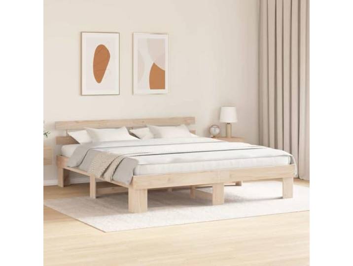KTHLBRH Bettgestell Super King 180 x 200 Kiefer massiv Natur Kopfteil inklusive, feste Latten, Unterstützung 200 kg, minimalistisches Design, einfache Reinigung
