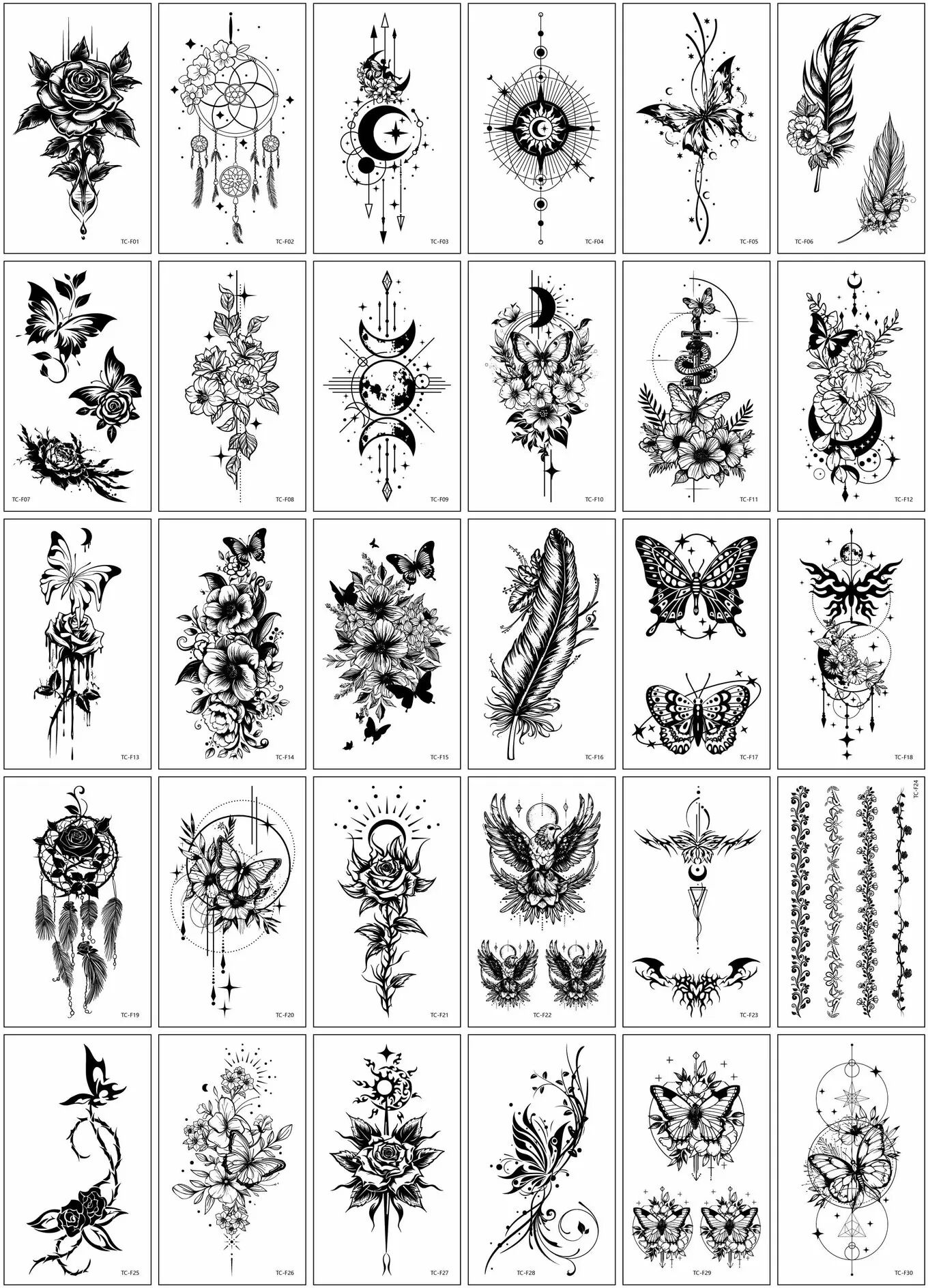INF Schicke temporäre Tattoos - 30 einzigartige Designs