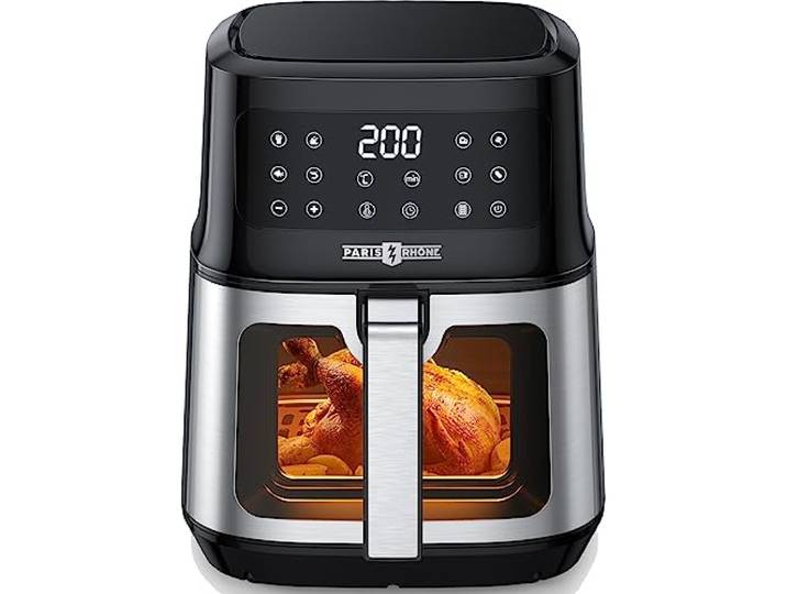 PARIS RHÔNE Heißluftfritteuse XXL mit Sichtfenster, 5L Fritteuse Heissluft, 8 Kochfunktionen Airfryer One-Touch-Bedienung, Fritöse mit Heißluft ohne Öl Spülmaschinenfest, Air Fryer Energieeinsparung