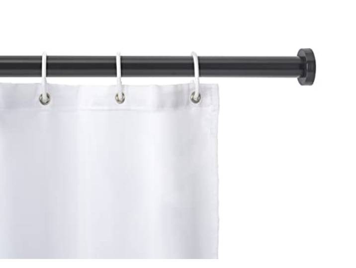 WENKO Teleskop-Duschstange Mod. Luz, ausziehbare Duschvorhangstange inkl. Wandadapter zum Klemmen, Befestigung ohne bohren, aus rostfreiem Aluminium, Ø 28 mm x 110-185 cm, Schwarz