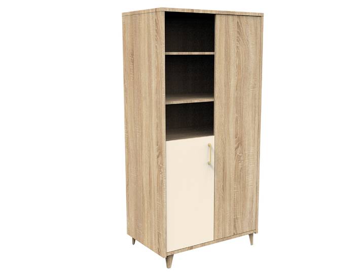 Armoire 2 portes et 3 niches - CHARLIE CREME - Bois Chêne doré et décor crème - SAUTHON