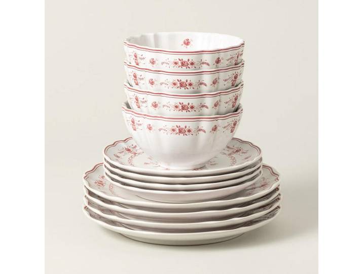 Costa Nova Kombiservice Vila, Rot, Weiß, Keramik, 12-teilig, 770 ml, Handmade in Europe, Essen & Trinken, Geschirr, Geschirr-Sets, Kombiservice