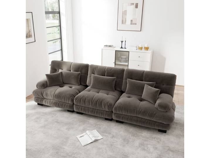 Canapé modulable - ZEVKOR - Modulable - 3 places - Chenille marron - Assise profonde