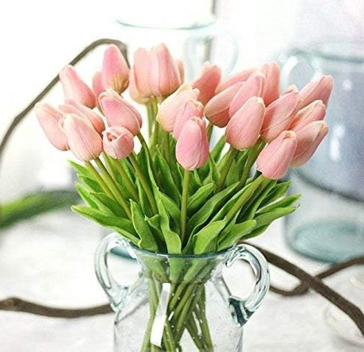 Set van 10 donkerroze kunstmatige tulpen van latex voor bruiloftdecoratie