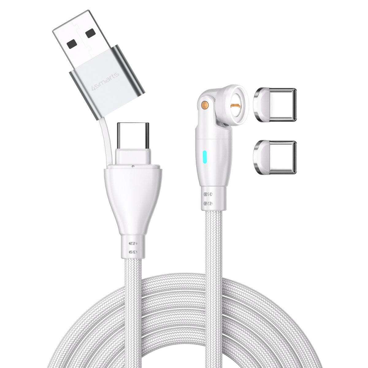 4smarts USB-C/A 540° Magnetkabel GravityCord 100W 1,8m weiß