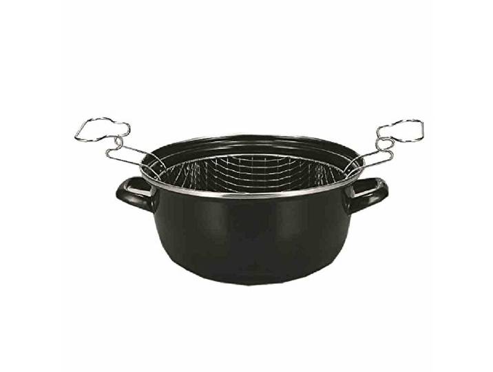 KRÜGER GRAMM medical Pommes-Frites-Topf, Emaile, Stahl, 24 cm, Schwarz Inkl. Siebeinsatz PFAS-frei Schnitt- & kratzfest Geschmacksneutral Ideal für Pommes, Frittieren & Spargel