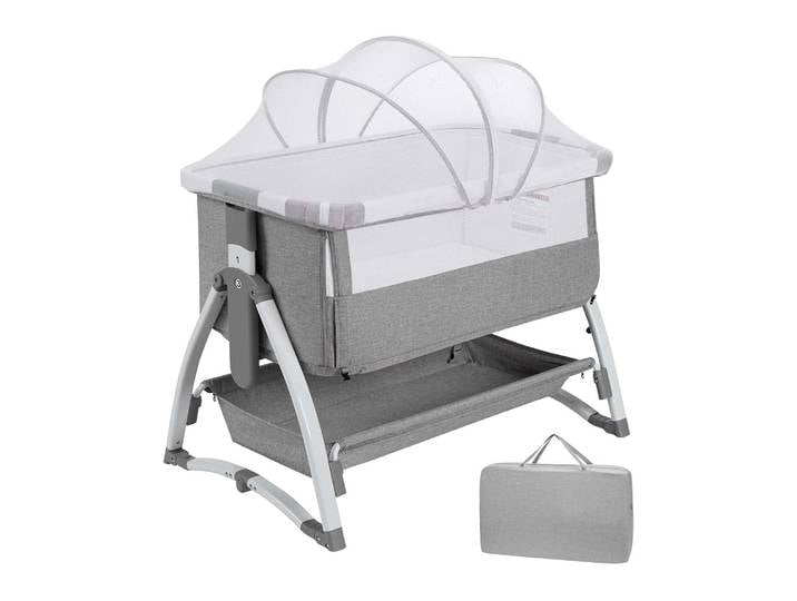 Berceau bébé 4-en-1 réglable avec roulettes et moustiquaire, lit cododo portable pour nouveau-nés et tout-petits