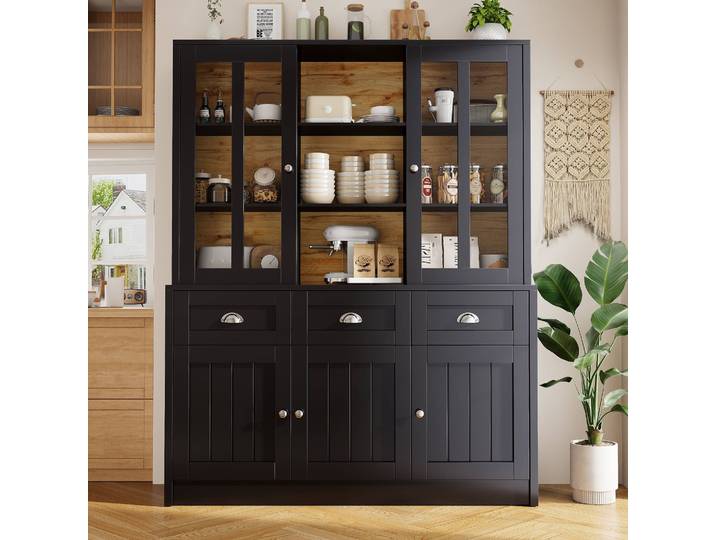 Armoire De Salon Noire 140 X 38\, 5 X 175 Cm Vitrine Avec Tiroirs Design Minimaliste Séjour