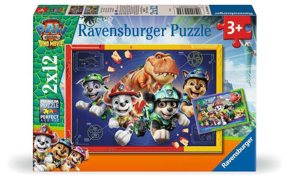 Ravensburger Kinderpuzzel Paw Patrol 3: De Dino Film met 2x12 stukjes