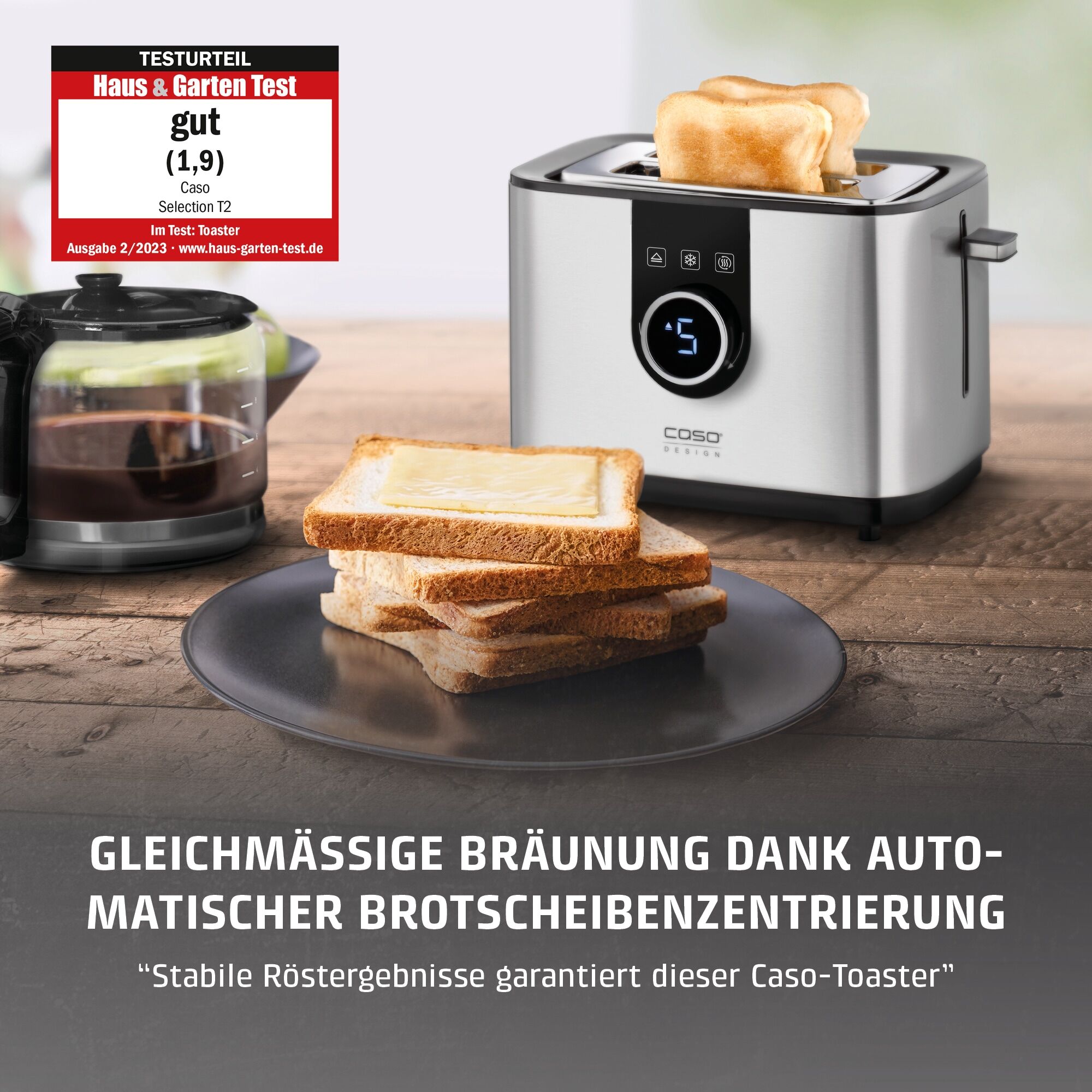 CASO Toaster "2769 Selection T2", schwarz, B:29cm H:19cm T:19,5cm, Toaster, Selbstzentrierende Einschübe für eine gleichmäßige Bräunung, Toaster