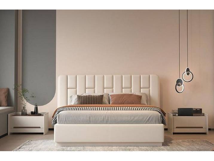 Xlmoebel Polsterbett Luxus Beige Polsterbett mit gestepptem Kopfteil von XLMOEBEL (Luxus Polsterbett), Made in Europa