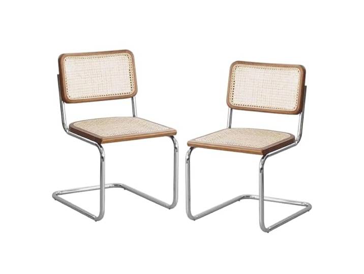 Stühle Mahlzeit Rattan-Esszimmerstühle, 2er-Set, Küchen-Seitenstühle ohne Armlehnen mit Metallbeinen, moderne Esszimmerstühle mit natürlicher Rattan-Geflecht-Rückenlehne und gepolsterter Sitzfläche, B