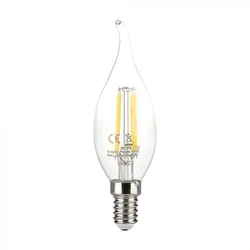 LED Leuchtmittel Kerzenflamme Filament Glühbirne E14 Glas klar, 4 Watt 400 Lumen 3000K warmweiß, DxH 3,5x11,8 cm