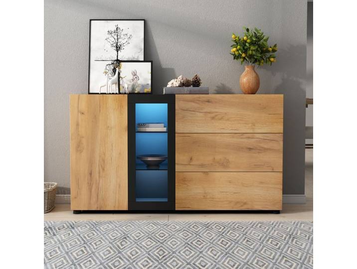 Buffet Bas - Nalookamic - Éclairage LED - Multicolore - 140x40x80 cm - Bois et Verre