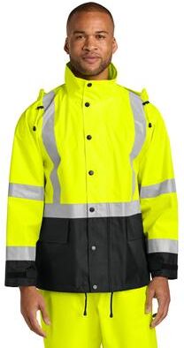 CornerStone CSJ504 ANSI 107 Class 3 Rain Jacket in Safety Yellow/Black size 4/5X   Polyester