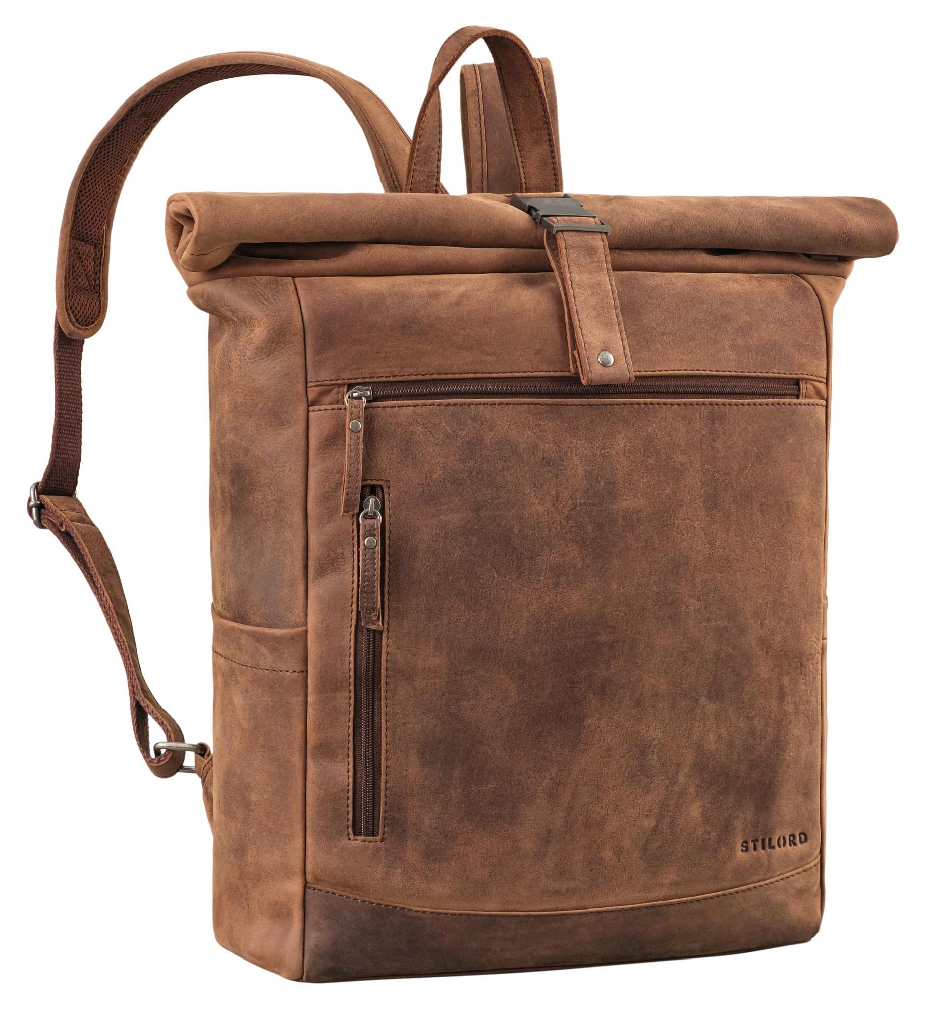 Großer Rolltop Rucksack aus Leder für 17 Zoll