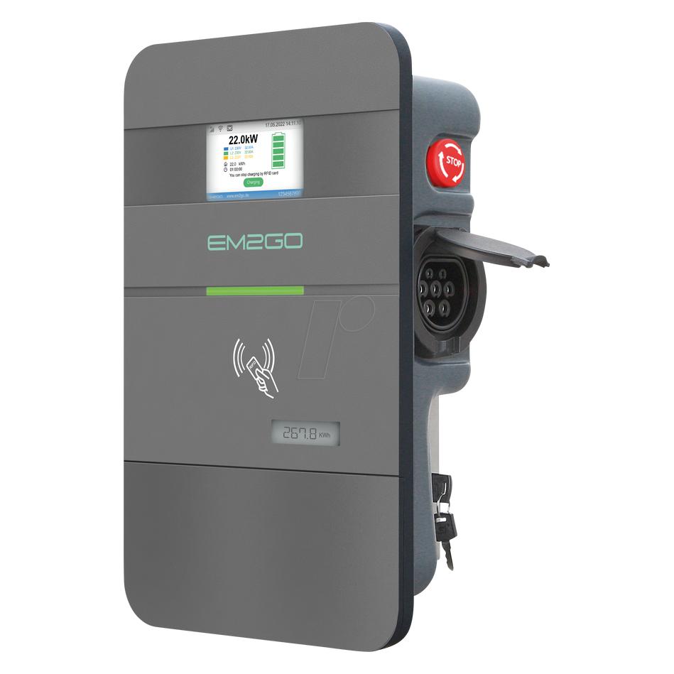 Em2Go Wallbox Pro Power, 22 kW, Typ-2-Stecker, LAN+WLAN+4G, RFID, OC (Typ 2, 22 kW) (EM2GO EMN022AS0-4024559265310)