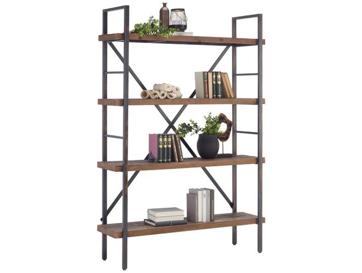 Ambia Home Regal, Naturfarben, Schwarz, Metall, Tanne, massiv, 4 Fächer, 120x172x35 cm, Holzmöbel, Holzregale, Bücherregale Holz