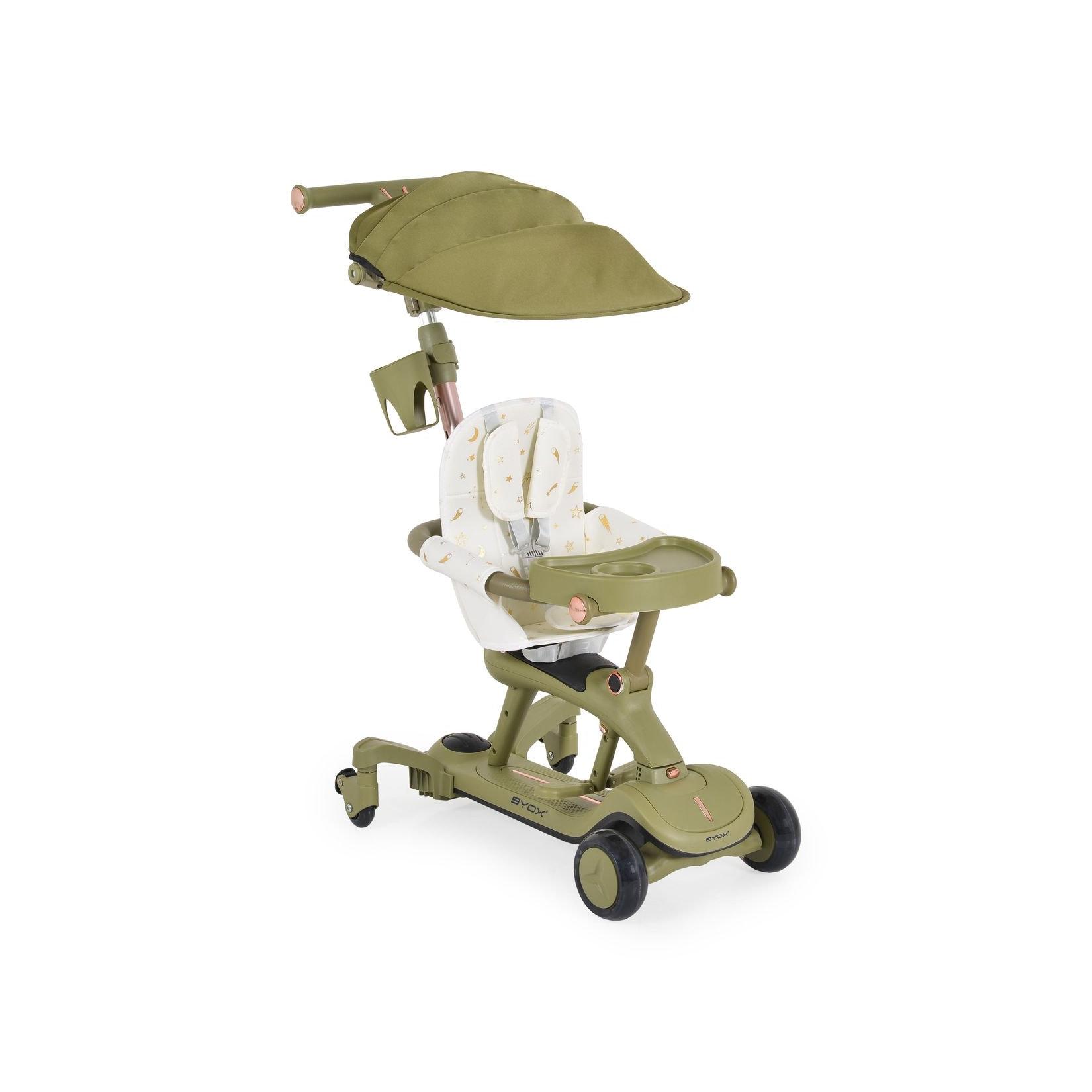 Byox Kinderroller Cornet 6 in 1 Multifunktionsroller Rutscher Musik Becherhalter grün