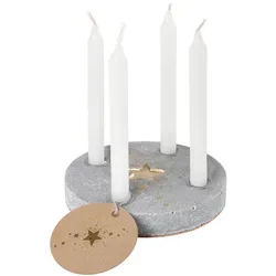 Winterlichtkranz Stern, Sternenstaub Good old friends Beton, goldfarbener Aufdruck grau, Designer Sarah Baumann, 2.5 cm