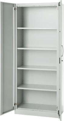 Büroschrank, 5 OH, abschließbar, mit aufliegenden Türen, B 800 mm, Lichtgrau