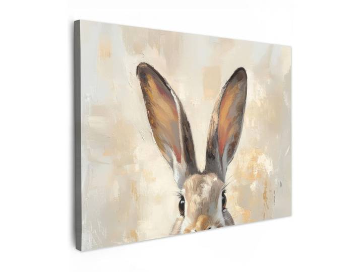 MuchoWow Leinwandbild - Hase - Ohren - Braun - 80x60 - Malerei, Beige, Textil, Kiefer, Abstrakt, Rechteckig, 80x60 cm, gerahmt, Bilder & Rahmen, Bilder, Wandbilder