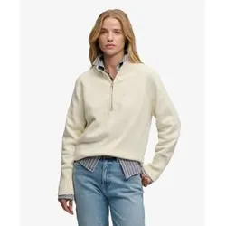 Superdry für Damen. W6110625A Beiger Pullover ?Classic? mit halbem Verschluss (S), Lässig, Baumwolle