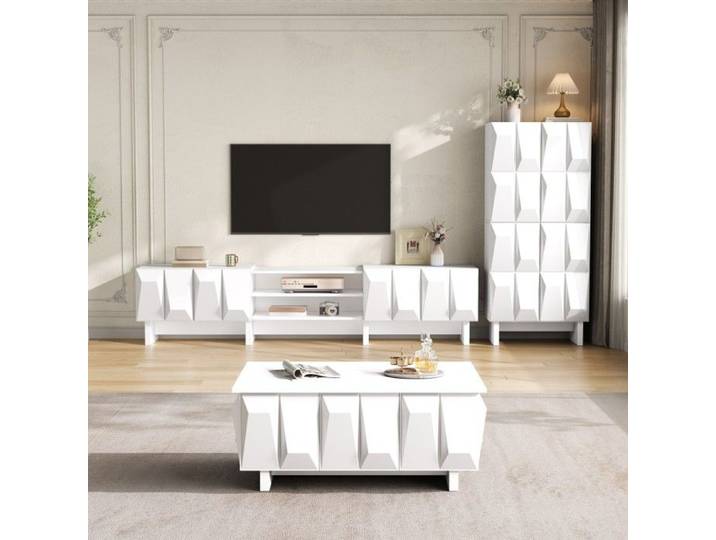 Ensemble Meuble TV 180x34x44.5cm Table Basse 95x67x39.5cm Buffet 60.5x34x135.5cm Effet 3D