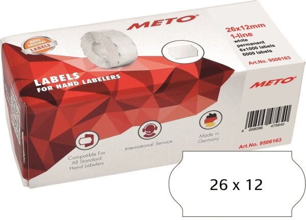 Meto Pristiketter Perm.   26x12 Mm   Hvid   6 Rl.