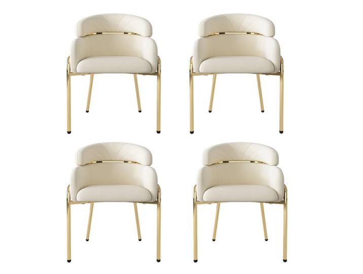 Flieks Esszimmerstuhl 4er Set Samt Beige Metallbeine, 54.5x78x57 cm, Esszimmer, Stühle, Armlehnstühle