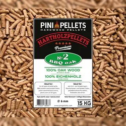 PINI Hartholz Pellets 100% Eiche Nr. 2 BBQ Oak 15 Kg Grillpellets zum Grillen Räuchern Smoken